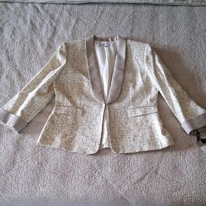 Tahari Cream and Gray Women's Linen Blazer New
